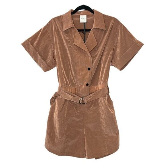 Varley Belted Crinkled Nylon Playsuit Romper Jumpsuit Brown Shimmer NWT $188 - Picture 4 of 12